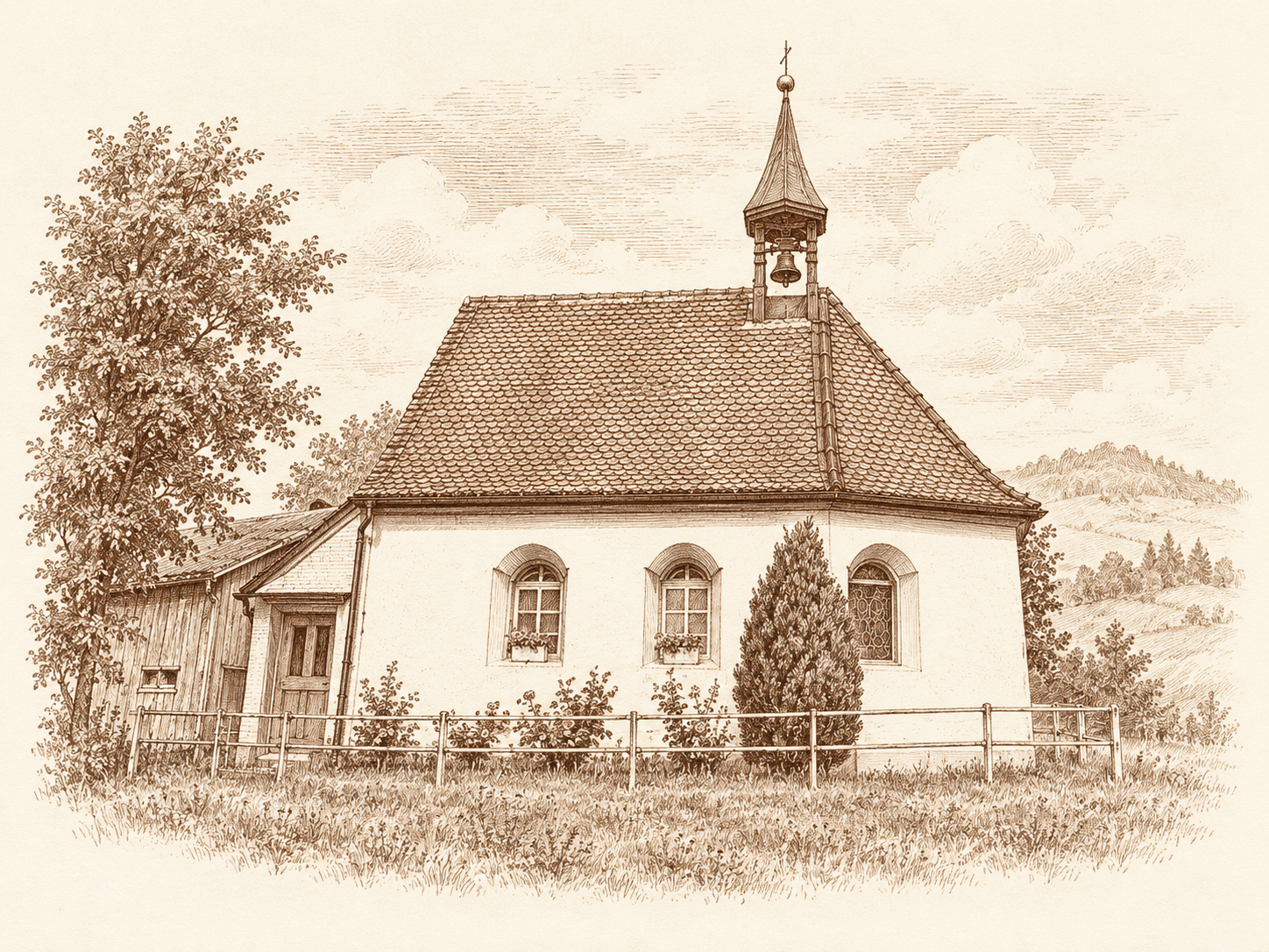 Illustration der Lehnkapelle im Kupferstichstil